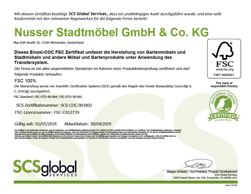 NUSSER FSC® Zertifiezierung NUSSER FSC® Zertifiezierung